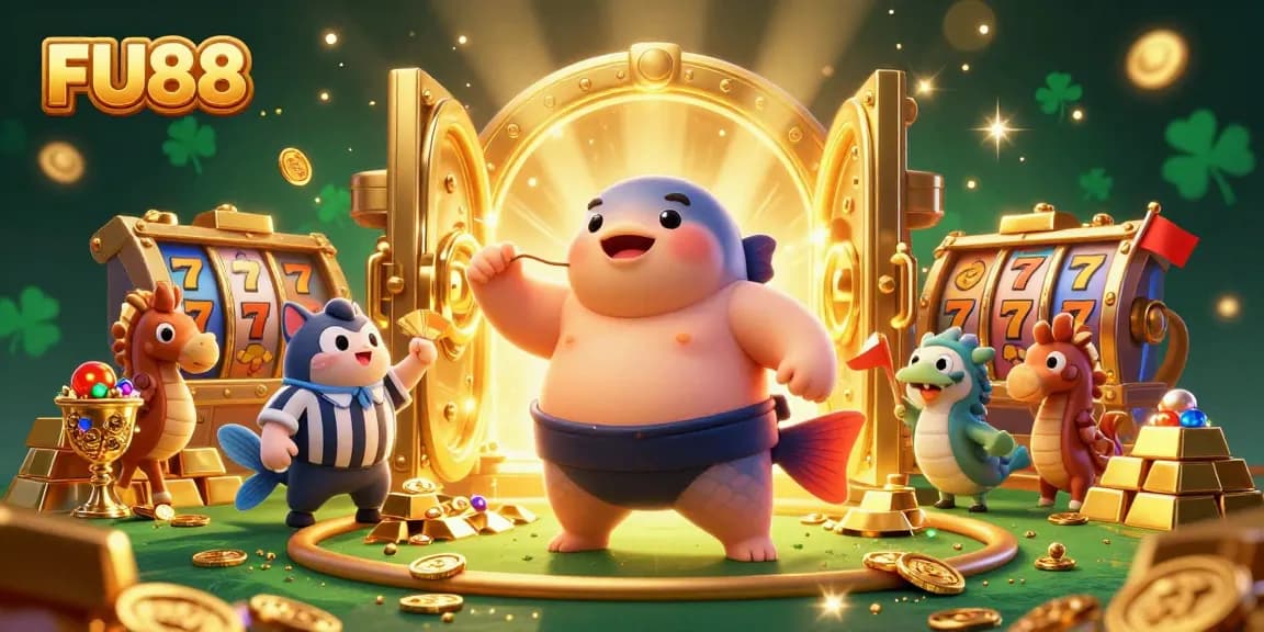 Join the excitement at FU88 with dynamic casino elements in an underwater scene featuring a fugu and more!