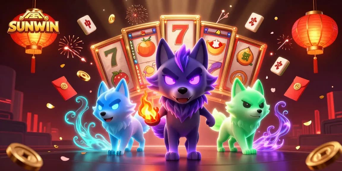 Experience thrilling gameplay with SUNWIN slot reels and spectral wolves in a dynamic casino scene.