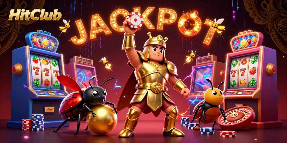 HitClub presents an exciting jackpot scene with vibrant characters and casino elements in a lively atmosphere.