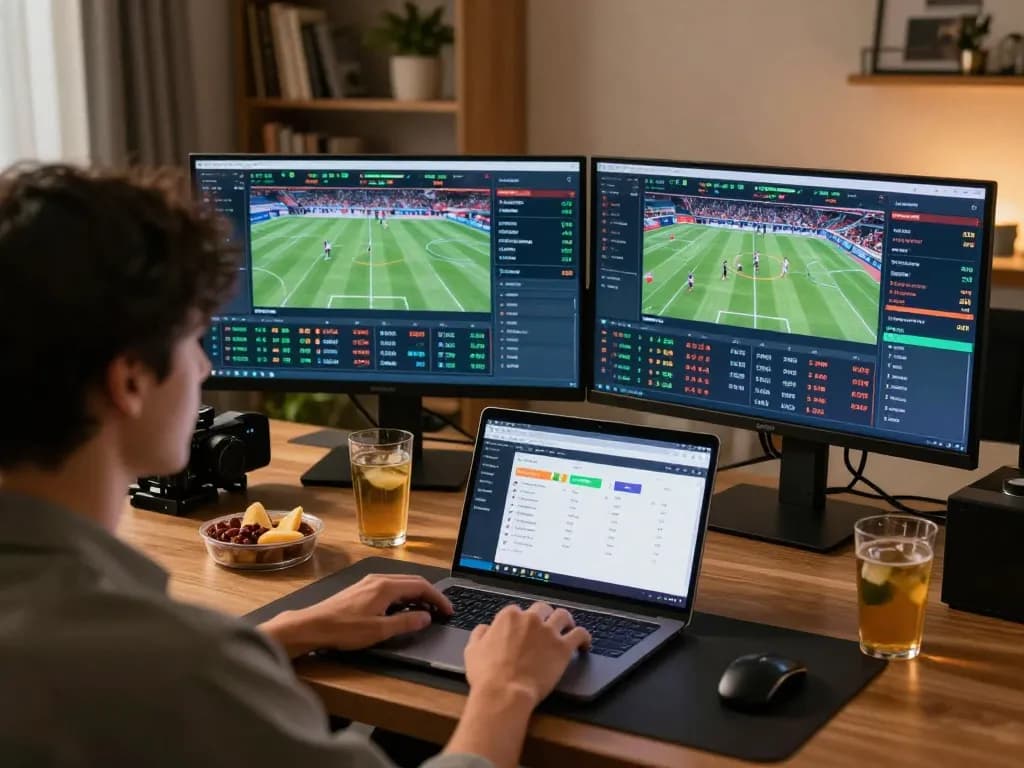 Placing bets on the F8 bet platform while enjoying online sports events at home.