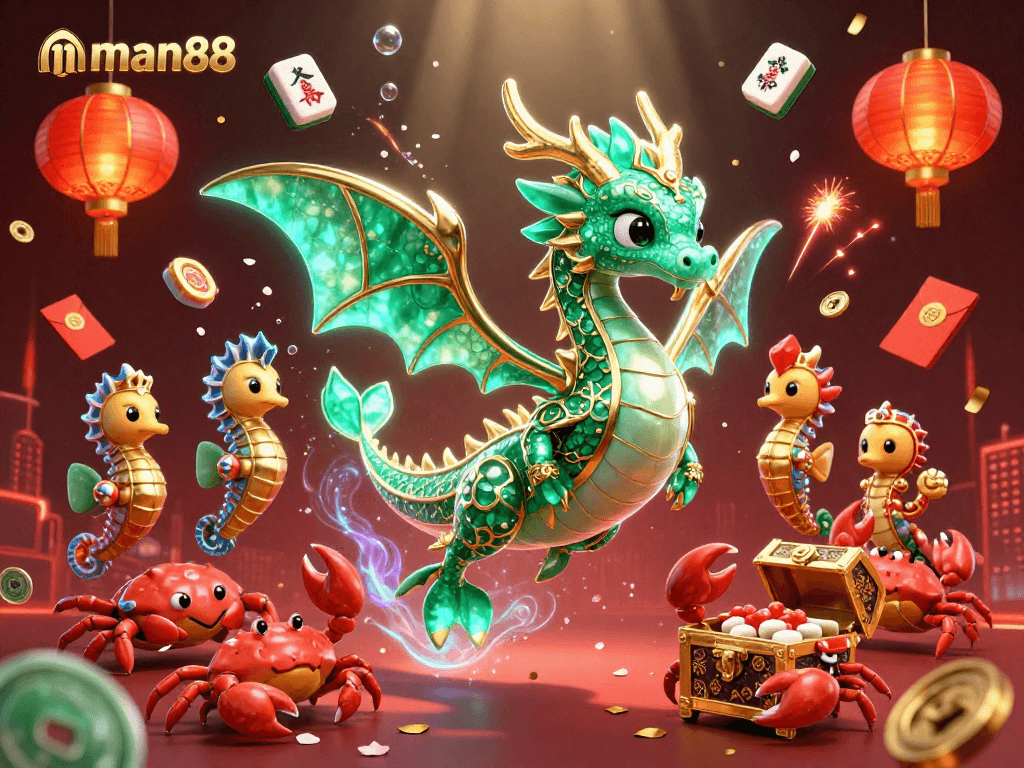 Experience thrilling gameplay with man88's vibrant sea dragon adventure in a dynamic casino scene.