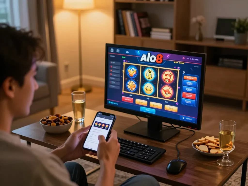 Engaging in online gaming with link vào alo8 on smartphone, showcasing interactive casino options