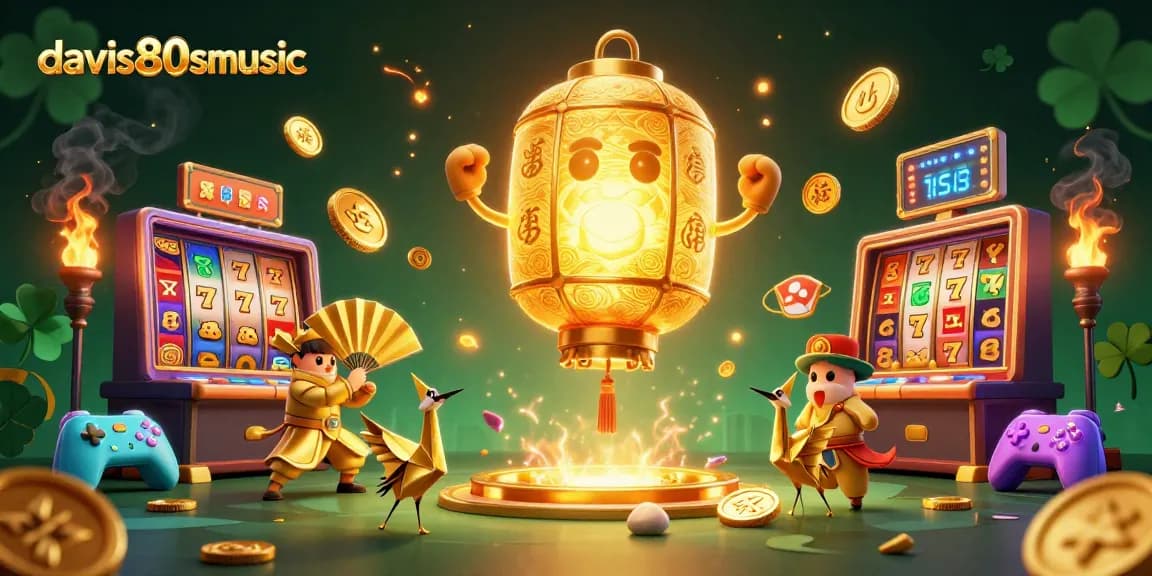 davis80smusic engages players with vibrant slot machines and golden lantern spirits in action.