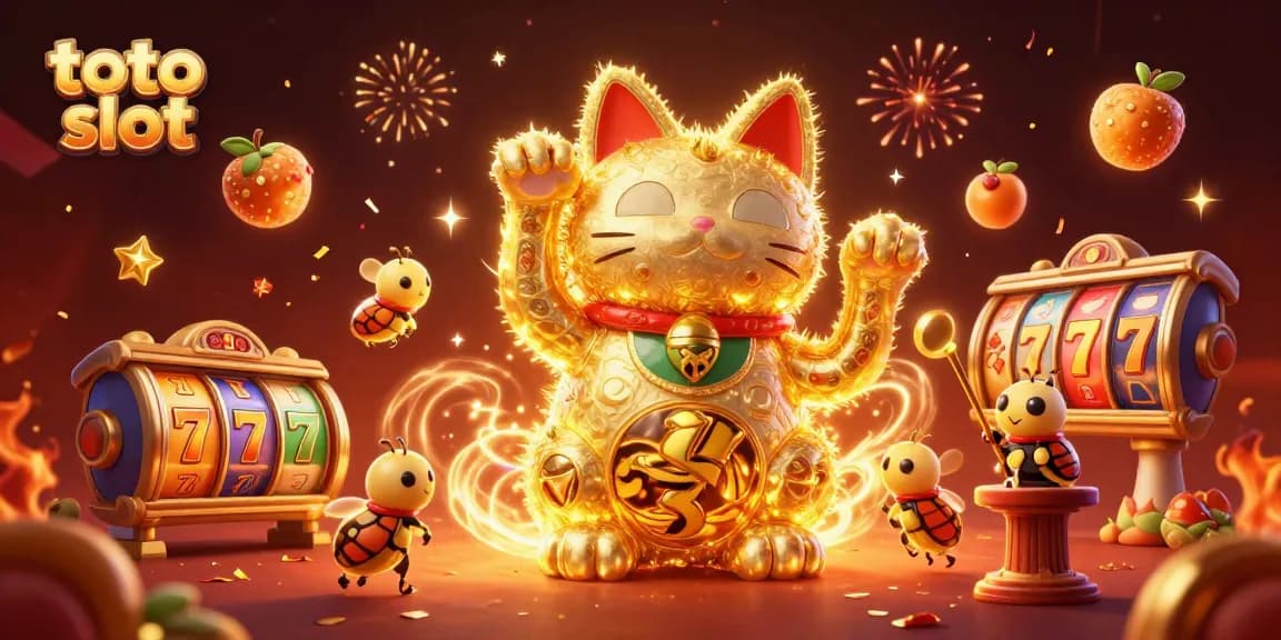 Win big with the toto slot in this vibrant 3D cat-themed casino illustration.