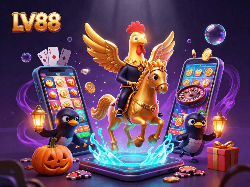 Experience thrilling gaming at LV88 with animated casino characters and dynamic slot elements.