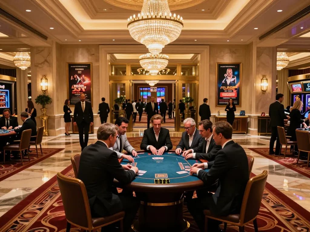 88BET guests enjoying a high-stakes poker game in a luxurious casino setting.