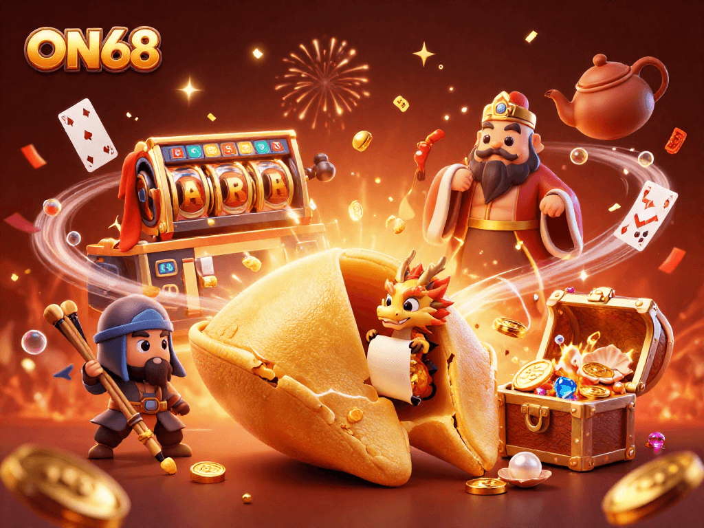 Experience the thrill at ON68 with the dragon guardian revealing fortunes amidst a lavish casino setting.
