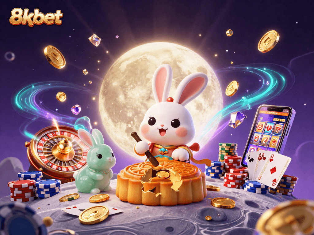 Experience exciting gameplay with 8xbet as the moon rabbit reveals poker chips inside mooncakes.