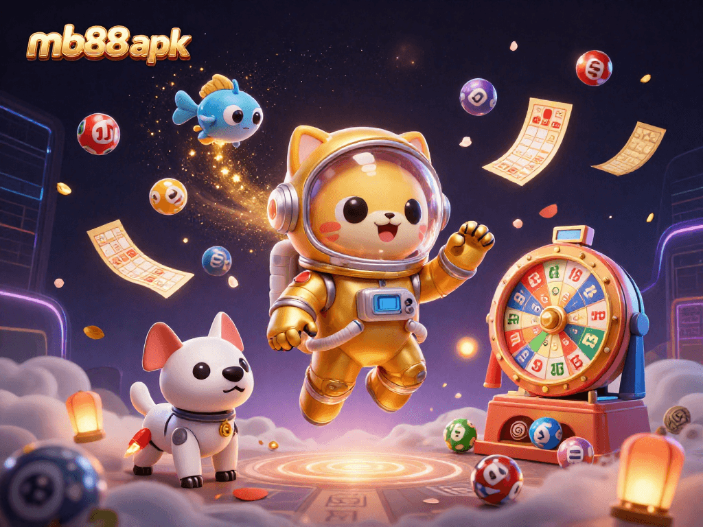 Experience thrilling gameplay in the mb88 apk with dynamic lottery and gaming elements beneath a vibrant nebula.