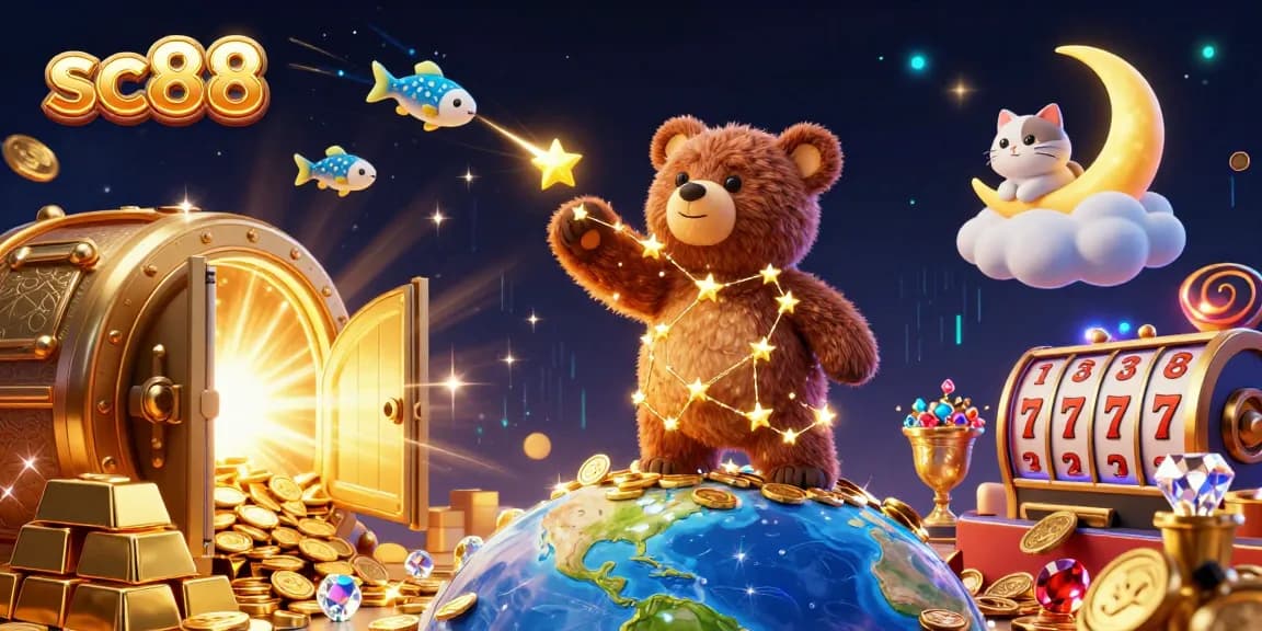 Experience thrilling wins at sc88 with a golden constellation bear and dynamic casino elements.