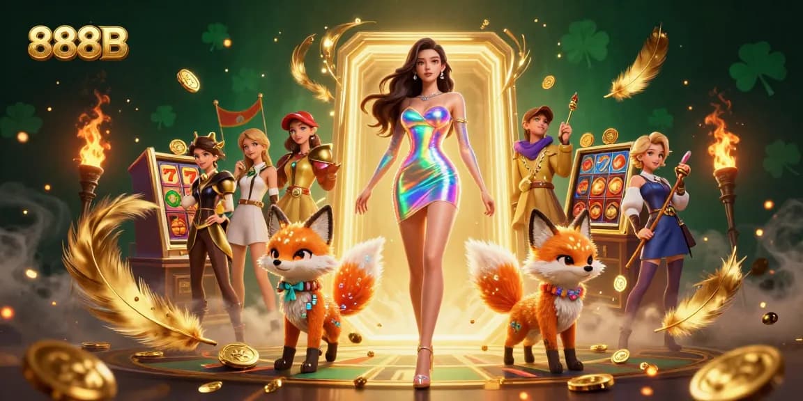 Experience thrilling wins with 888B in a vibrant slot machine adventure full of dynamic characters.