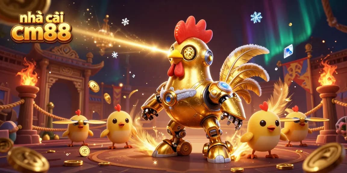 Experience thrilling gameplay at nhà cái cm88 with vibrant golden rooster characters in action.