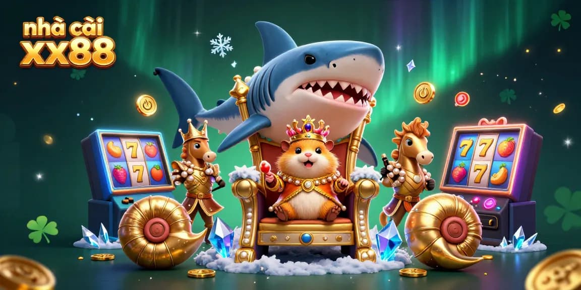 Experience thrilling gaming with nhà cái xx88 featuring a golden hamster king and colorful slots.