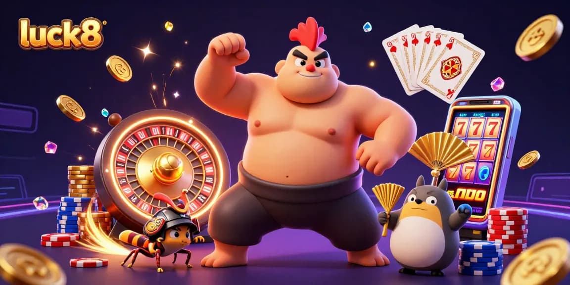 Engage with luck8's exciting casino experience, featuring vibrant characters and dynamic gaming elements.