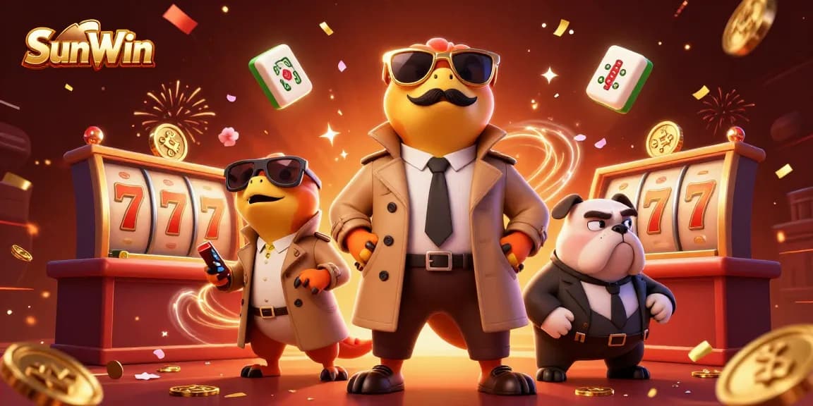 Experience the thrill of winning on SunWin with raptors sneaking into a VIP casino lounge, surrounded by vibrant gaming elements.