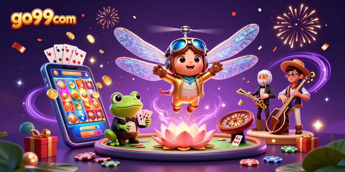 Experience the adventure at go99com with an exciting casino scene featuring unique characters and game elements.