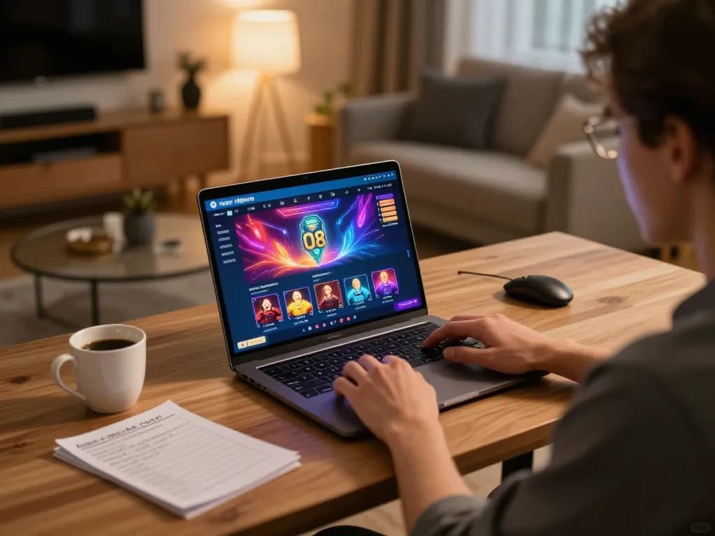 O8 player engaging with online casino games in a cozy home environment for strategic gameplay