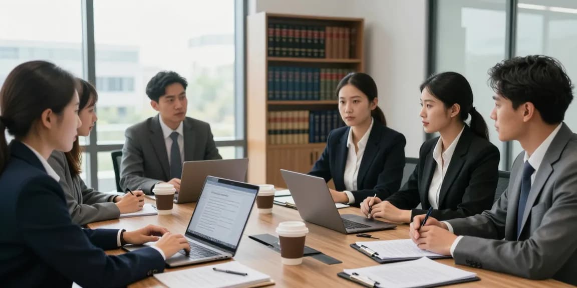 Legal team collaborating in their office for home and justice solutions.
