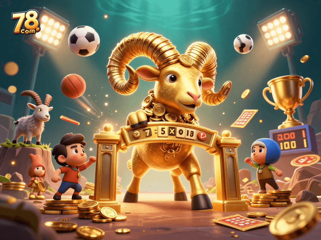 Experience thrilling action at 78win com with a golden ram charging through vibrant casino elements.