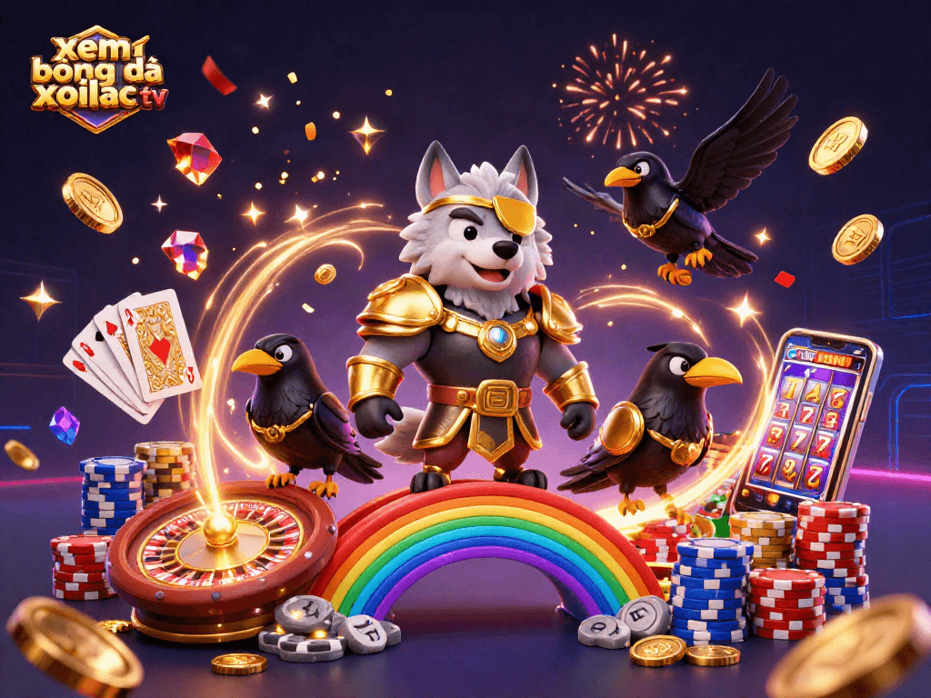 xem bóng đá xoilac tv showcases a mythical slot adventure with Odin wolf and casino treasures.