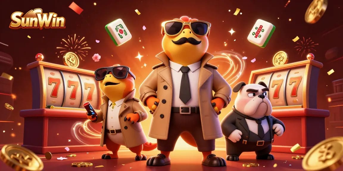 Experience the thrill of winning on SunWin with raptors sneaking into a VIP casino lounge, surrounded by vibrant gaming elements.