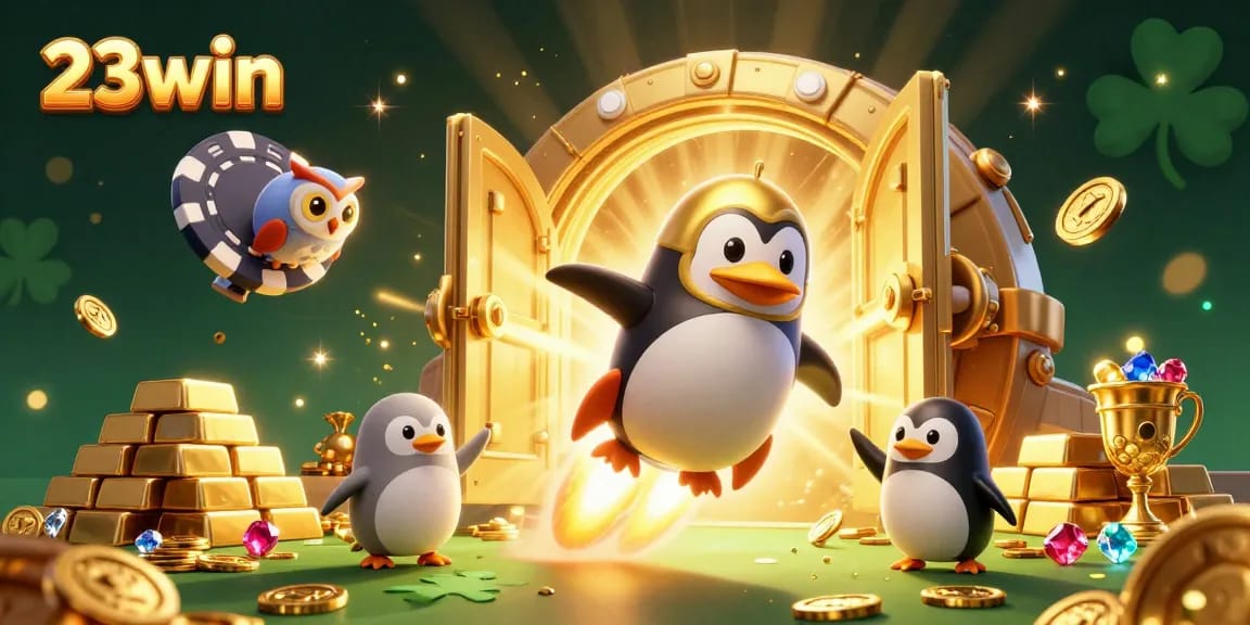 Experience thrilling adventures with 23win as the golden penguin navigates a vibrant casino universe.