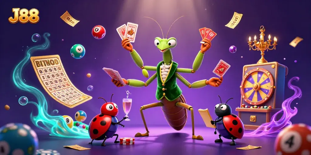 Engage in thrilling games at J 88, featuring dynamic casino elements and vibrant characters.