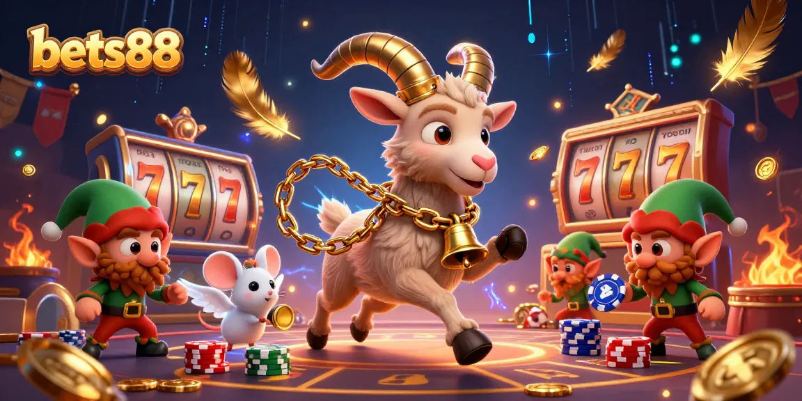 Experience thrills at bets88 with a Krampus goat managing a vibrant casino scene.