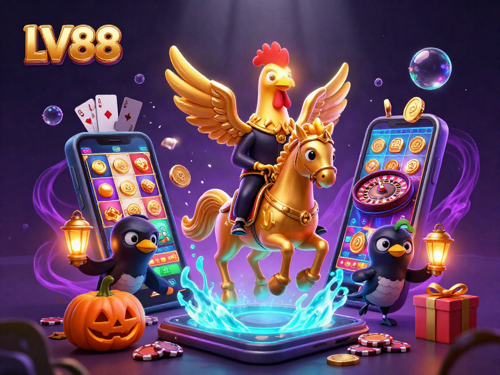 Experience thrilling gaming at LV88 with animated casino characters and dynamic slot elements.