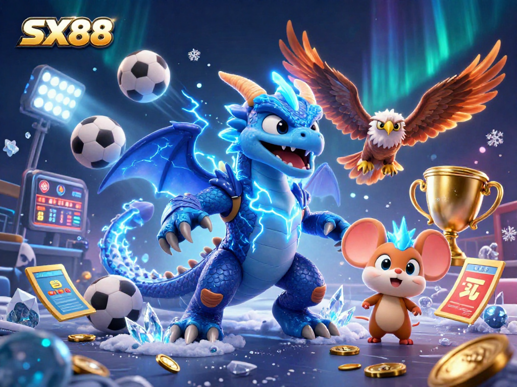 Experience thrilling sports betting excitement with SX88 featuring dynamic 3D characters and elements.