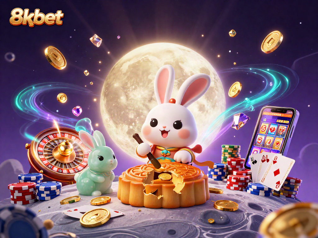Experience exciting gameplay with 8xbet as the moon rabbit reveals poker chips inside mooncakes.