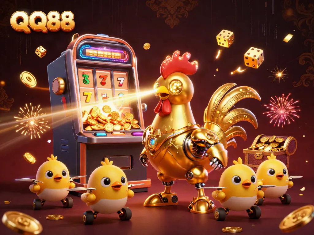 Experience exciting casino action with QQ88's vibrant characters and jackpot elements in this 3D illustration.