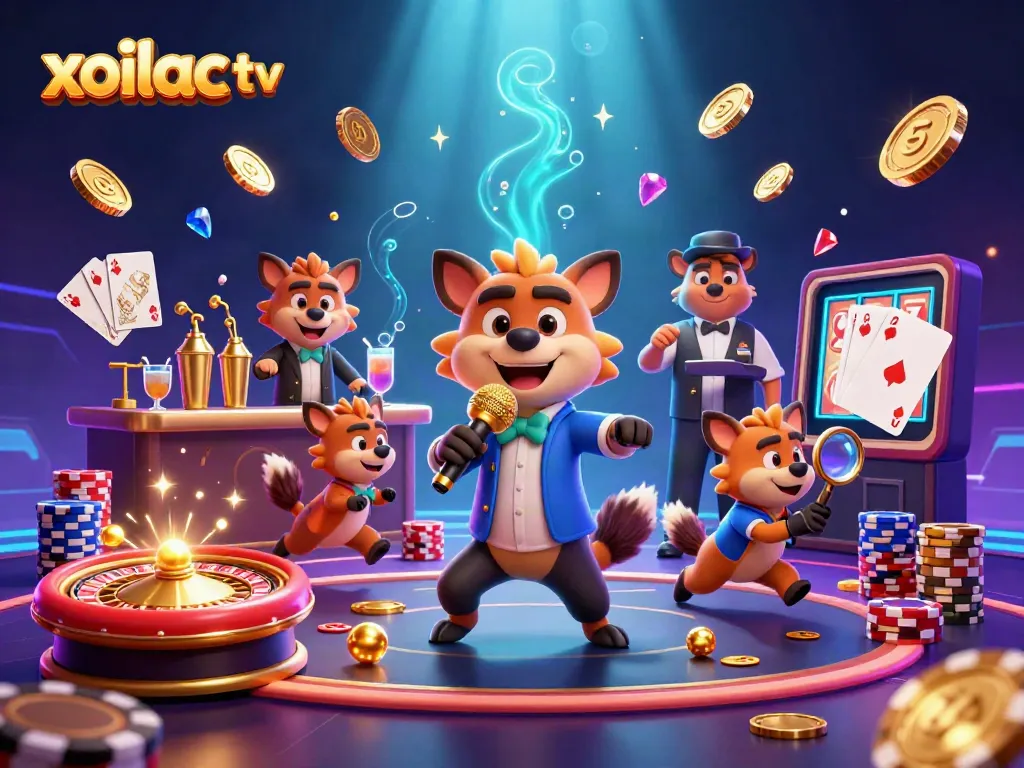 Experience the excitement of xoilac tv with vibrant hyena characters at a lively casino scene.