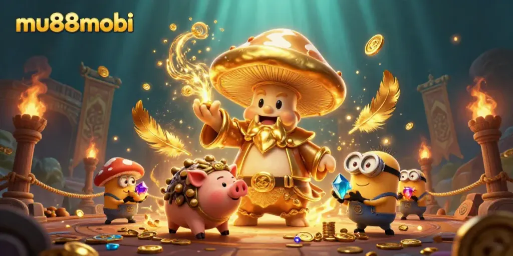Experience exciting gameplay at mu88mobi with a whimsical casino-themed illustration