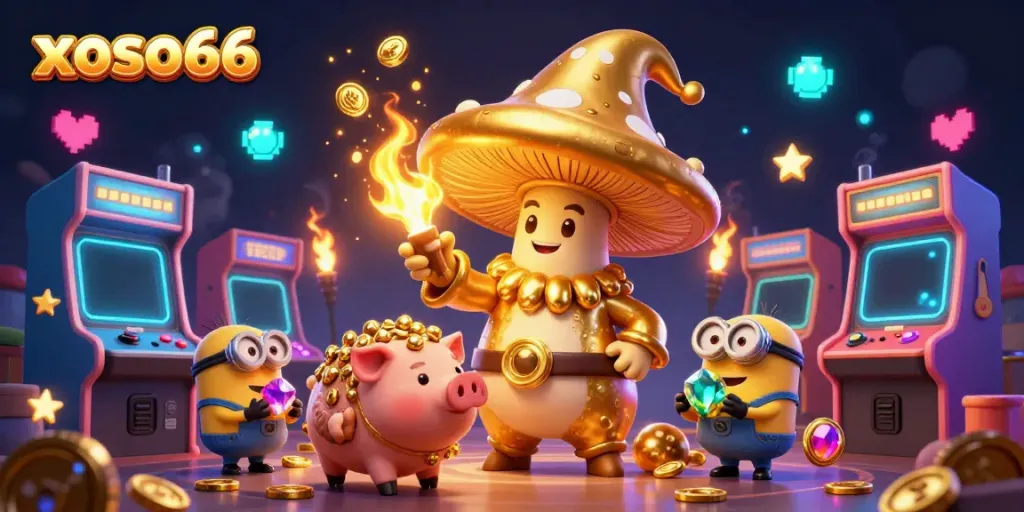 Engage in thrilling gameplay with xoso66, exploring magical elements and treasures in a vibrant 3D casino scene.