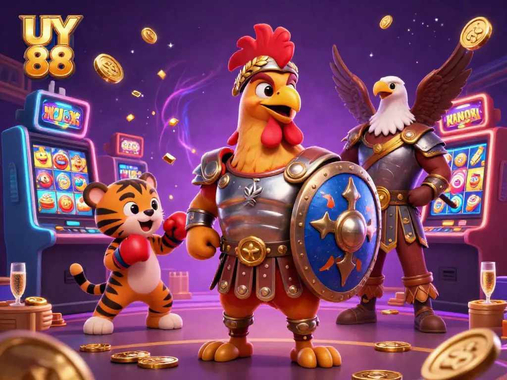 Experience thrilling wins with UY 88 amidst lively gaming and colorful jackpots in a vibrant casino.