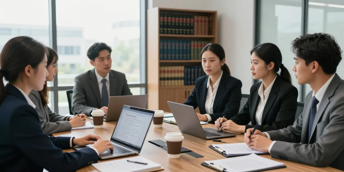 Legal team collaborating in their office for home and justice solutions.