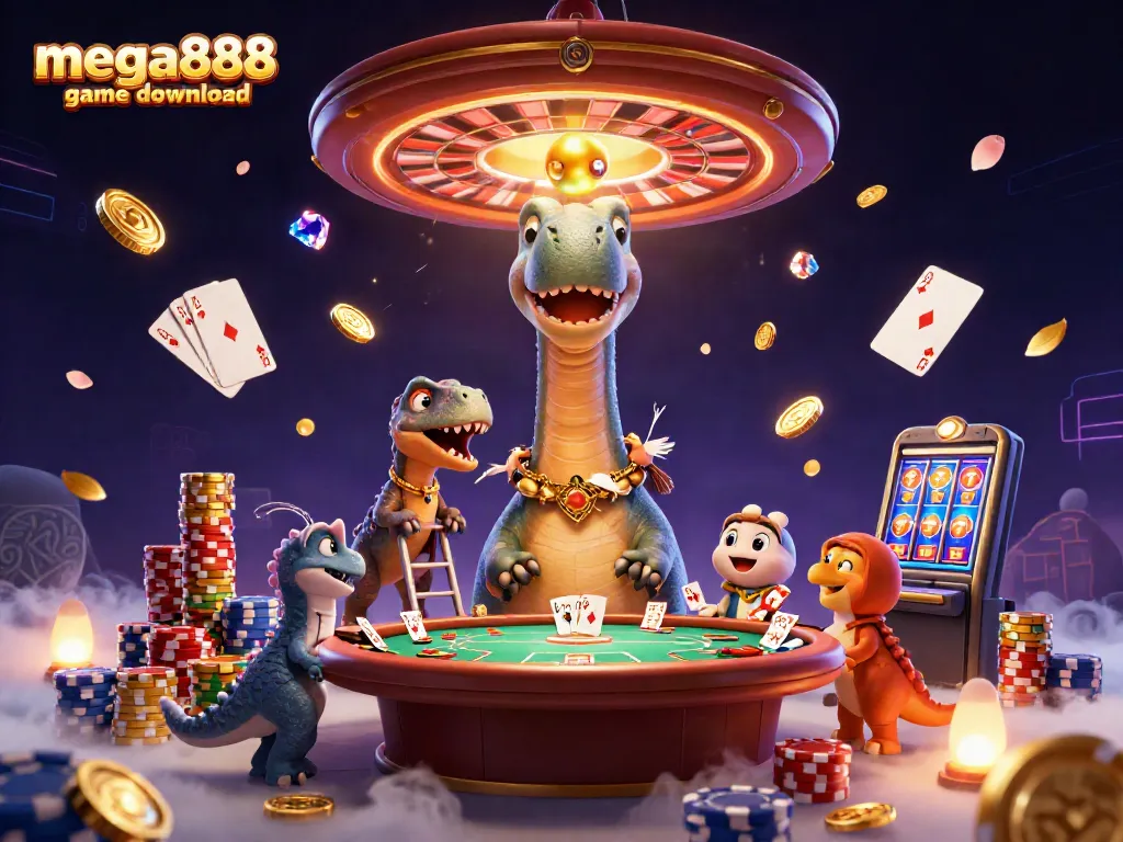 Experience thrilling mega888 game download with a playful prehistoric twist in a vibrant casino setting.