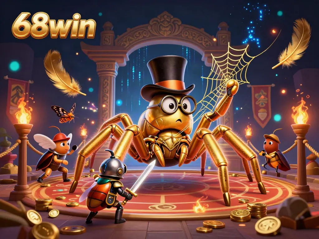 Experience vibrant casino excitement with 68win featuring a golden tarantula and brave beetle knight.
